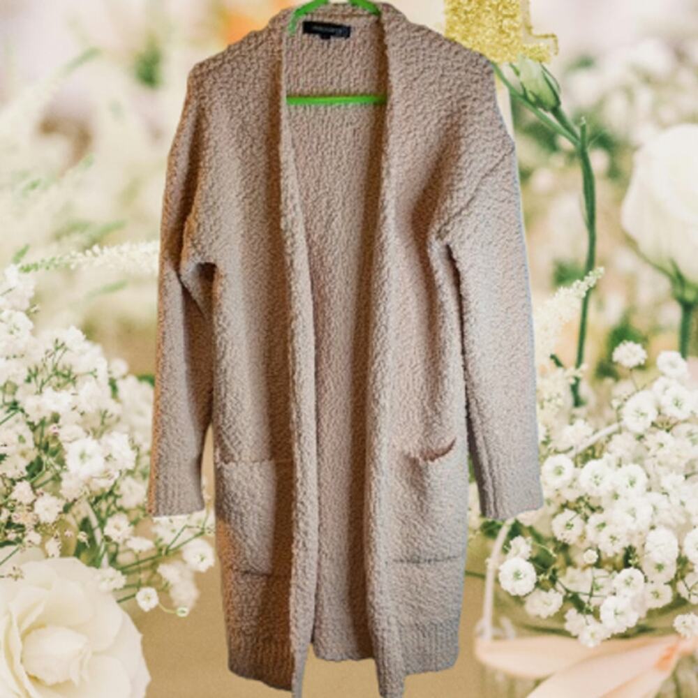 Merokeety small long sleeve pink open front w/pockets large knit woman's sweater